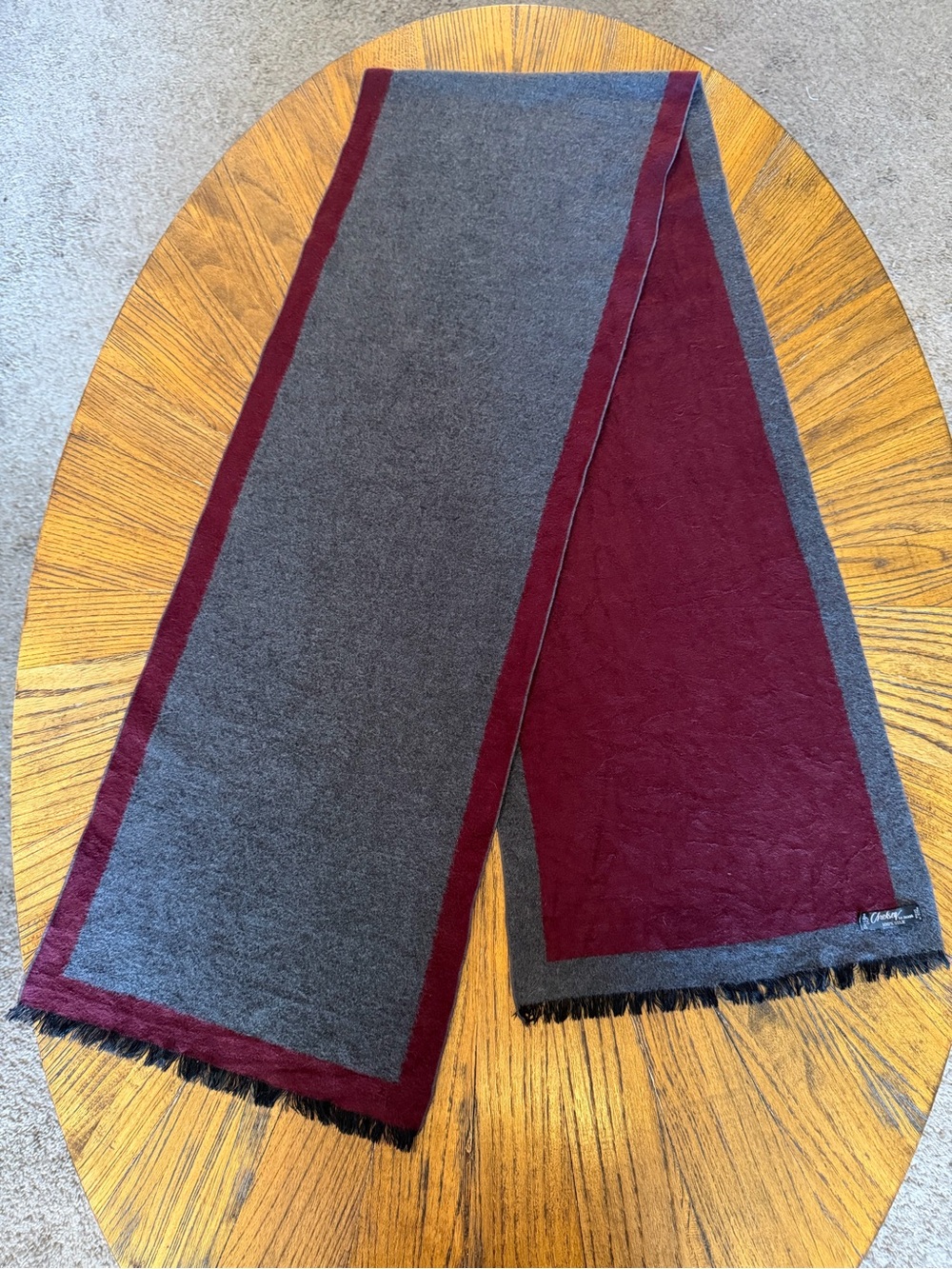 Reversible Gray and Burgundy Men’s 100% Silk Scarf